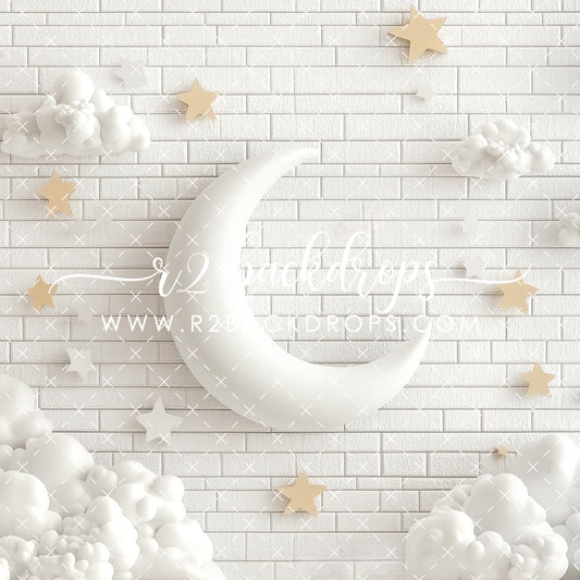 White Brick Moon and Stars