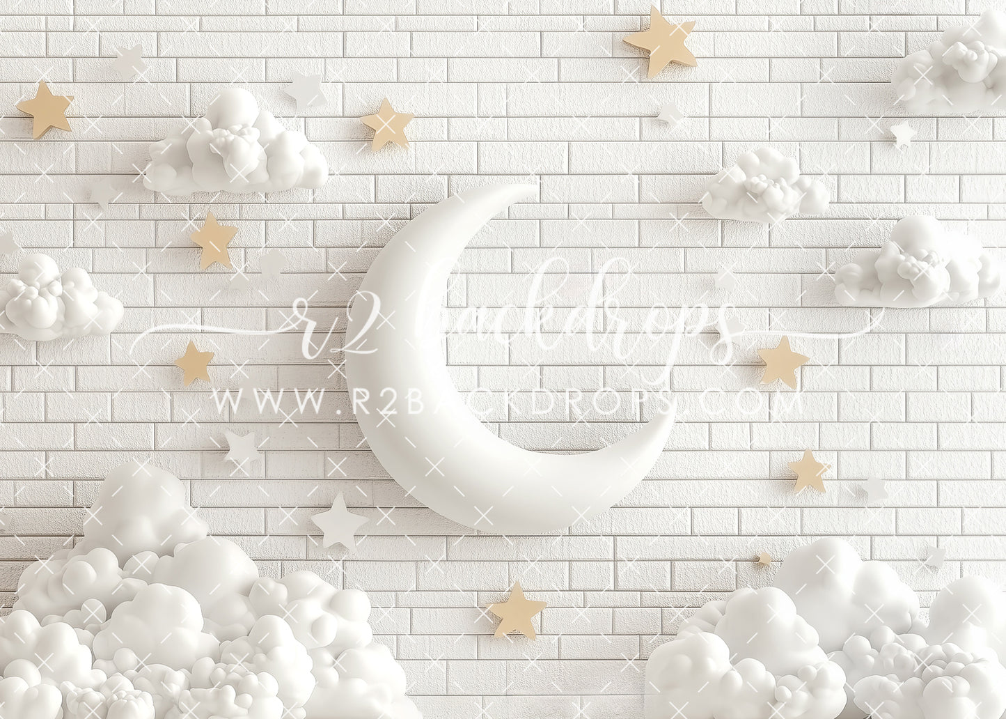 White Brick Moon and Stars