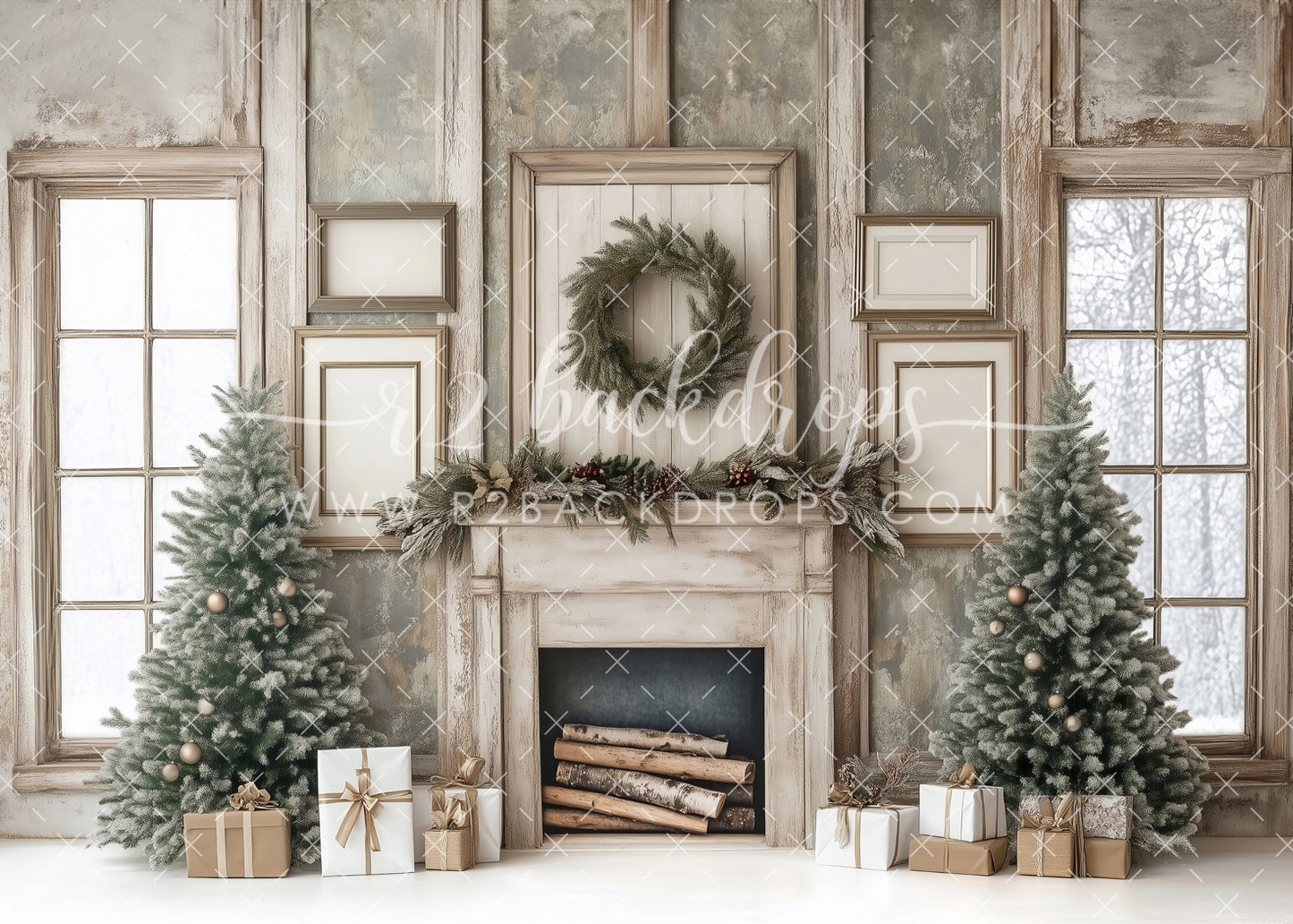 Rustic Christmas Fireplace (Optional Sweep)