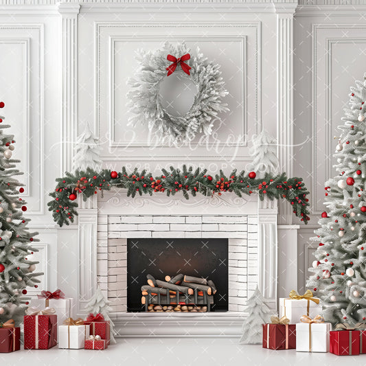 White and Red Christmas Mantel